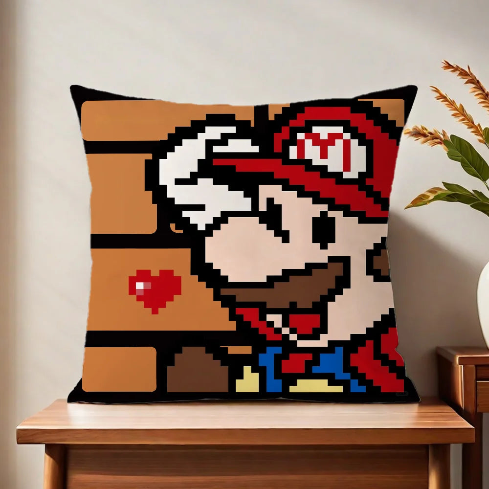 fanart Square soft Comfortable Super Pillow Case Cute for Sofa Living Room Home office face Pixel Decor Protective Cover M-Mario