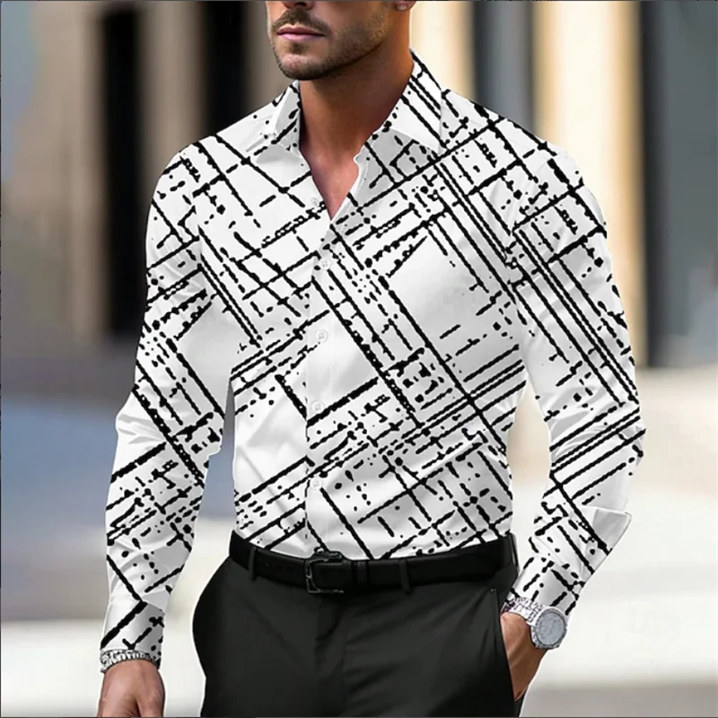 Geometric Marble Abstract Art Men's Shirt Long Sleeve Fashion Casual Holiday Flip Button Shirt 3D Printing