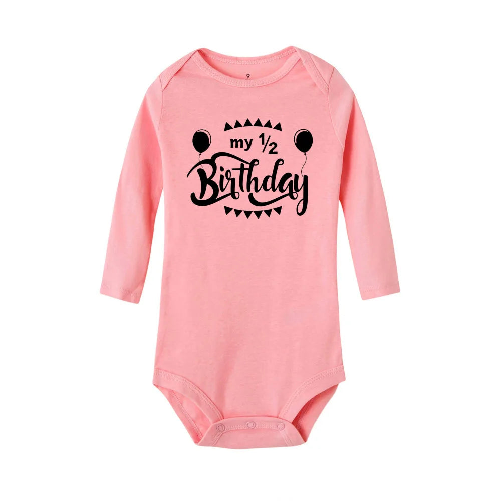 Baby Bodysuit It Is My Half Birthday Letters Print White Child 1/2 Birthday Party Outfit Clothes Baby Infant Shower Wear Gifts