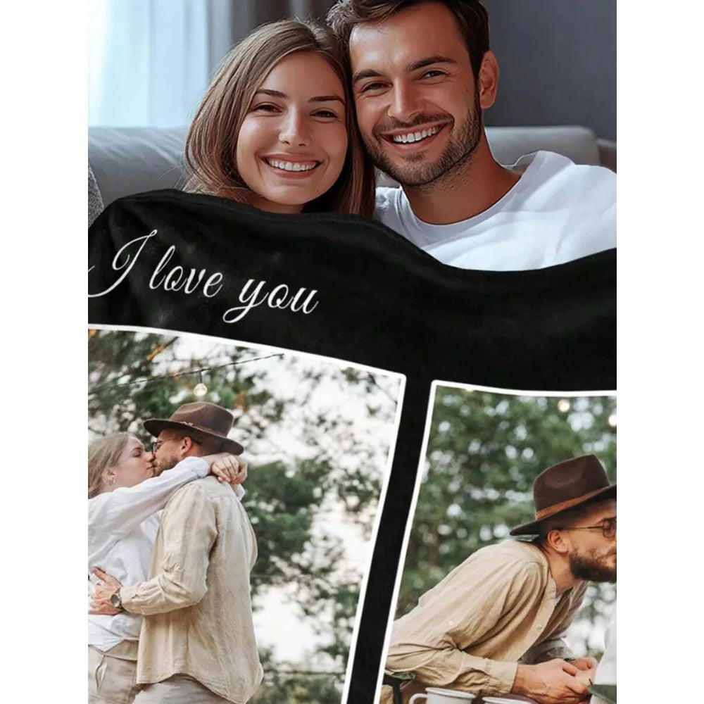1PC Custom 4 Photos Blanket Personalized with Your Own Photos - Soft Flannel All-Season Throw for Camping Naps & Home Use