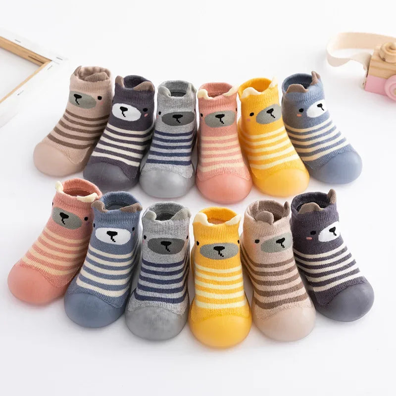 ‌Baby Girls Autumn Non-Slip Socks Soft Sole Learning Walk Cute Dog Fleece Lined Toddler Booties Anti-Skid Floor Socks