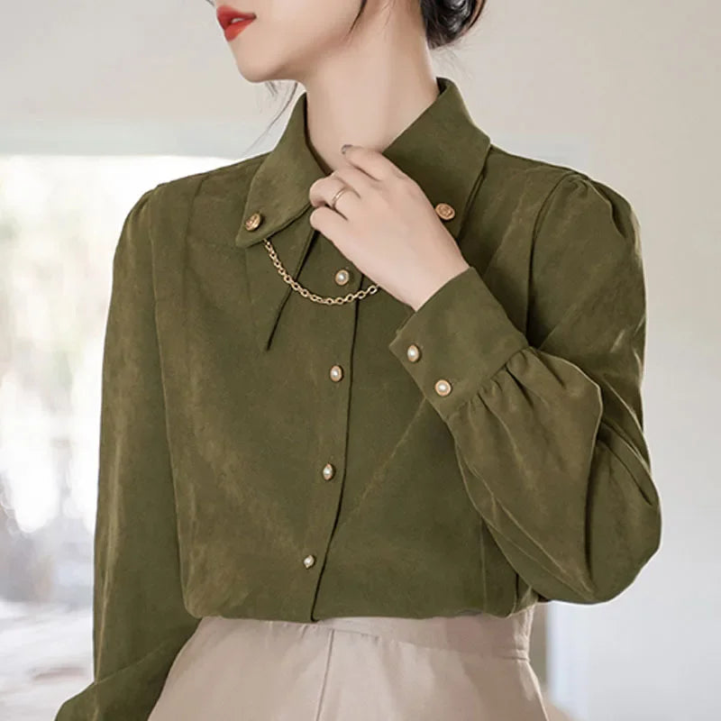 New Winter Casual Shirts Long Sleeve Turn Down Collar Womern Shirt  Adding Velvet and Thickening Blouses Womens Tops Blusa D187