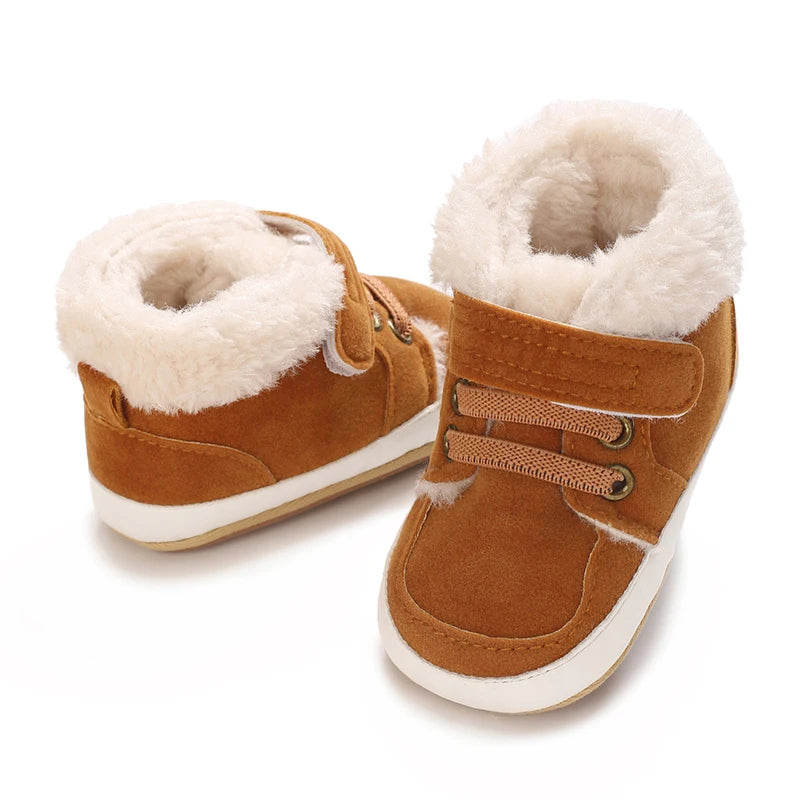 HAIZHIW Winter Baby Boy Girl High Tops Sneakers Rubber Anti-Slip Sole Fleece for Warmth Infant Newborn First Walking Crib Shoes