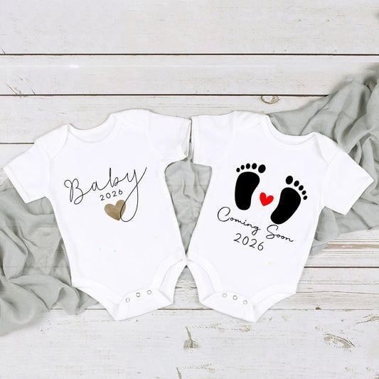 Baby 2026 Pregnancy Announcement Newborn Baby Bodysuits Summer Boys Girls Romper Jumpsuit Clothes Outfit