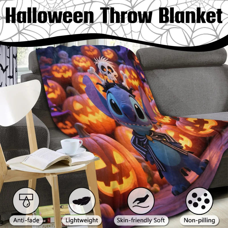 Halloween Stitch Flannel Blanket, Cartoon Multifunctional Throw Blanket, Home Outdoor Leisure Blanket, Comfortable Light Gift