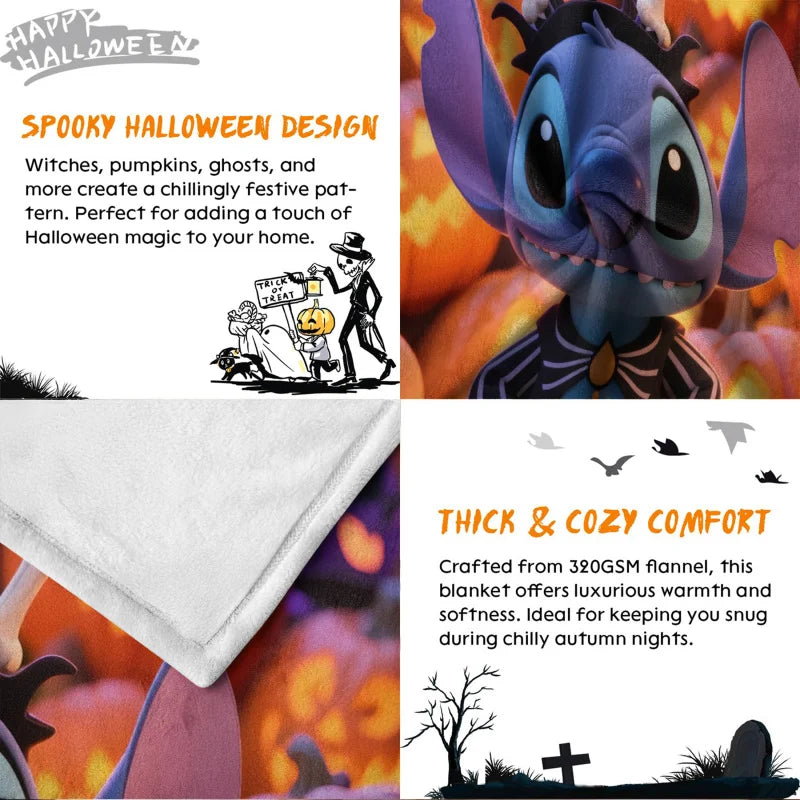 Halloween Stitch Flannel Blanket, Cartoon Multifunctional Throw Blanket, Home Outdoor Leisure Blanket, Comfortable Light Gift