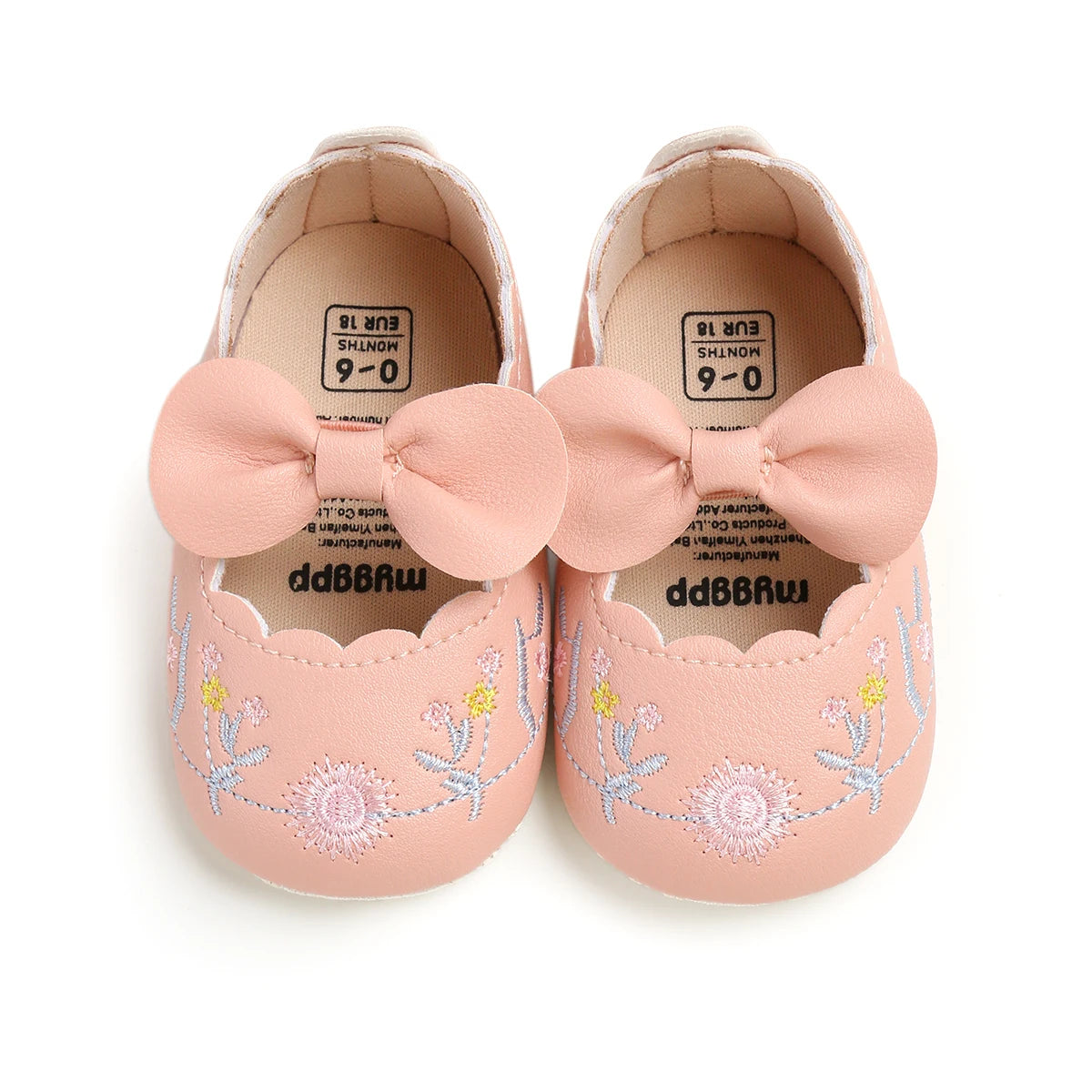 Baby Girls Mary Jane Flats with Bownot Non Slip Soft Sole PU Leather Newborn Infant Toddler First Walker Cirb Dress Shoes