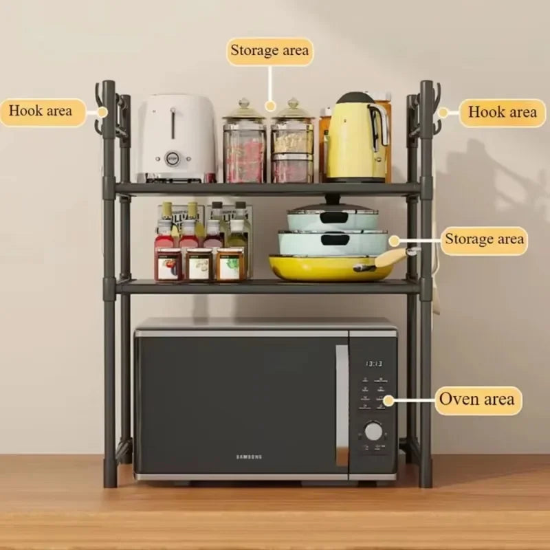 Multi-Layer Microwave Rack 3-Tier Adjustable Height Space Saving Organizer Smart Storage For EU Kitchen Countertop BPA-Free