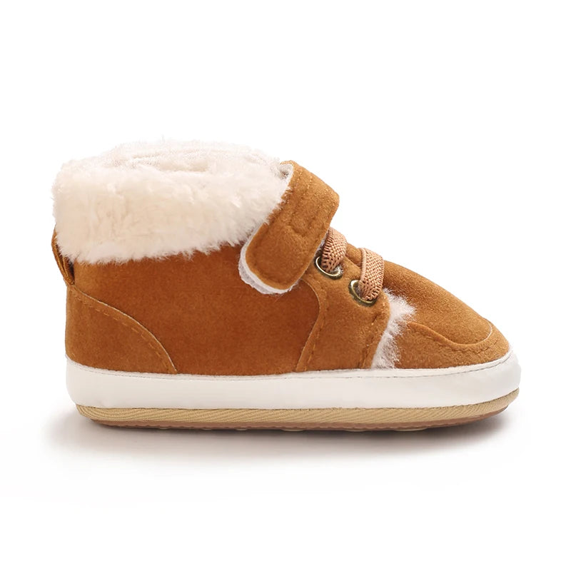 HAIZHIW Winter Baby Boy Girl High Tops Sneakers Rubber Anti-Slip Sole Fleece for Warmth Infant Newborn First Walking Crib Shoes