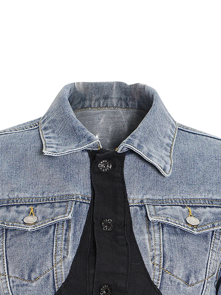 ROMISS women's casual color -colored denim jacket lavage long -sleeved single -breasted street installation retro slim jacket