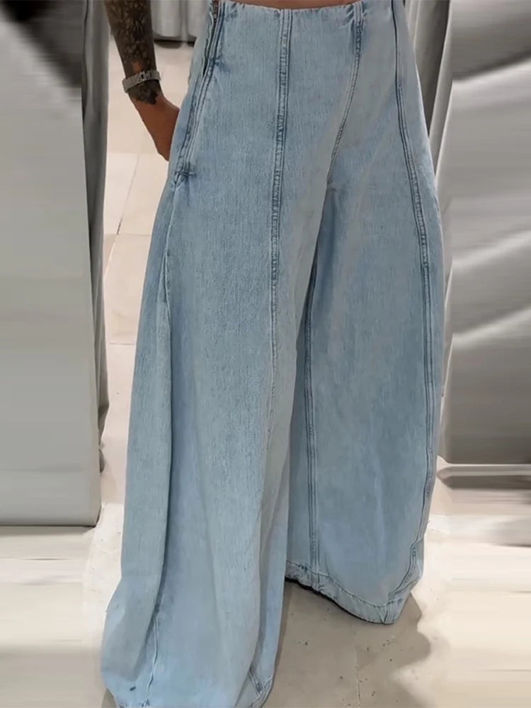 Casual Women's Patchwork Jeans Loose Solid Low Waist Pockets Zipper Denim Long Pants 2025 Autumn Lady Y2k Street Fashion Trouser