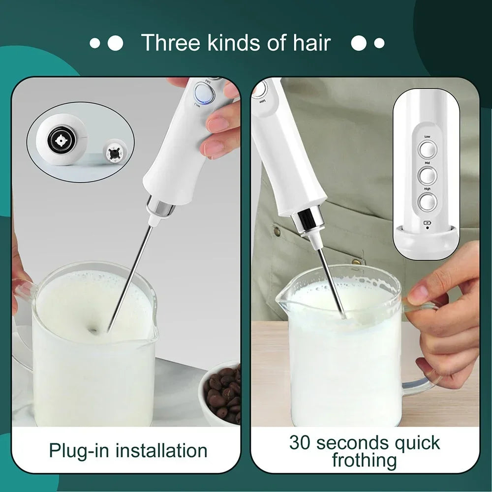 Wireless Rechargeable Electric Milk Frother 3 Speeds Handheld Foam Maker Latte Cappuccino Hot Chocolate USB Rechargea Home