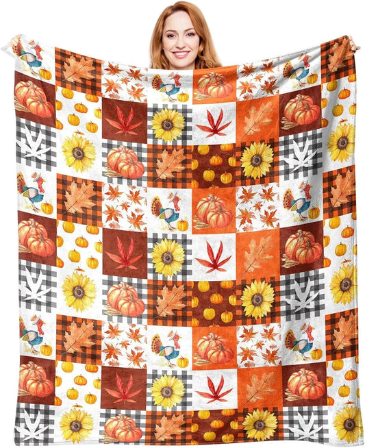 1PC Halloween Theme Throw Pumpkin skull Black Bats Orange color Thin Blanket Gifts for Couch Bed Car Home Camping all season use