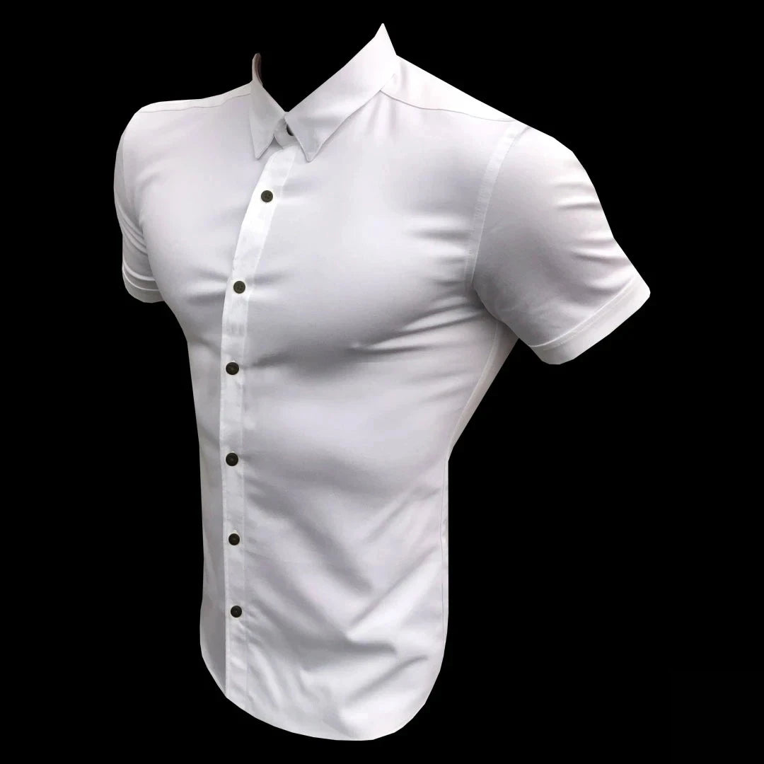 2025 Summer Men's Casual Formal Single-breasted Shirt Fashion Loose Classic Slim Short Sleeve Solid Color Fashionable Shirt