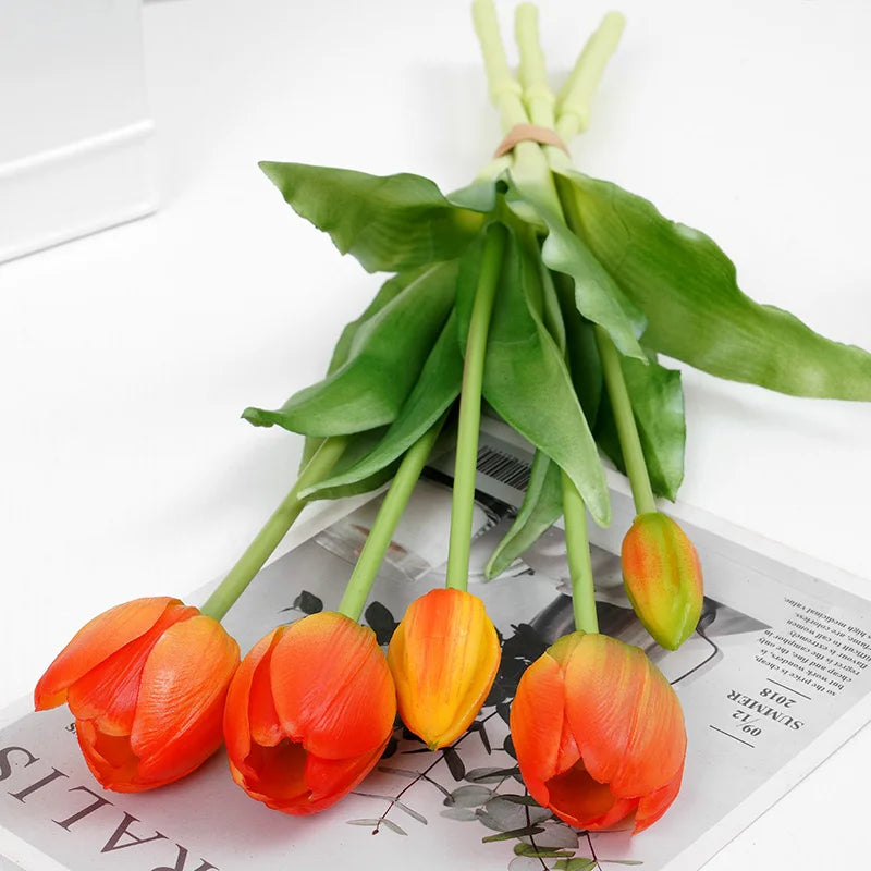 5pcs Tulips Artificial Flowers Luxury Silicone Real touch Tulip Bouquet Home Room Living Room Wedding Decora flores artificiales