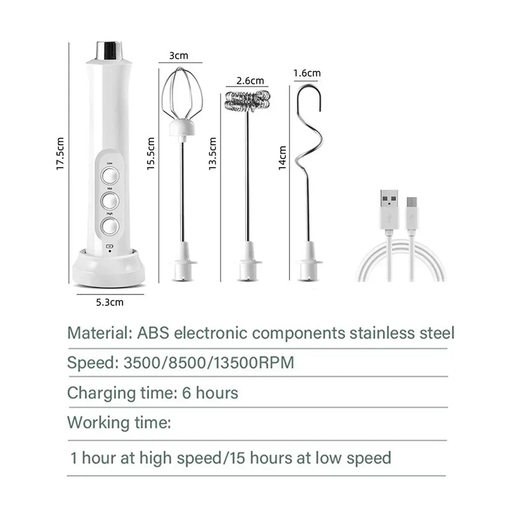 Wireless Rechargeable Electric Milk Frother 3 Speeds Handheld Foam Maker Latte Cappuccino Hot Chocolate USB Rechargea Home