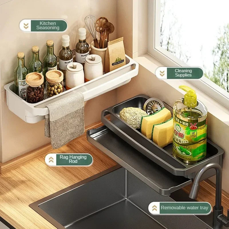 Drain Rack Kitchen Sink Organizer Self-draining Shelf Sponge Holder Dishcloth Faucet Storage Soap Drainer Kitchen Accessories
