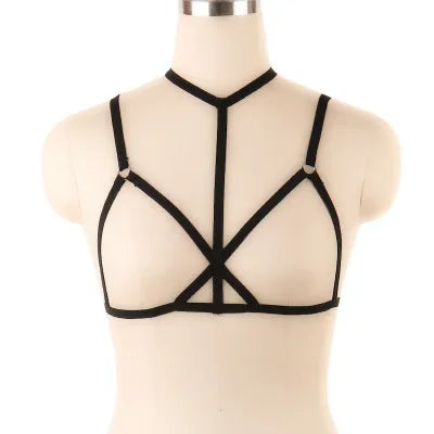XT8Sexy Black Body Harness Bondage Breast Sex Toy For Womern Erotic Lingerie Belts Elastic Strappy Tops Caged Bras@XT6！