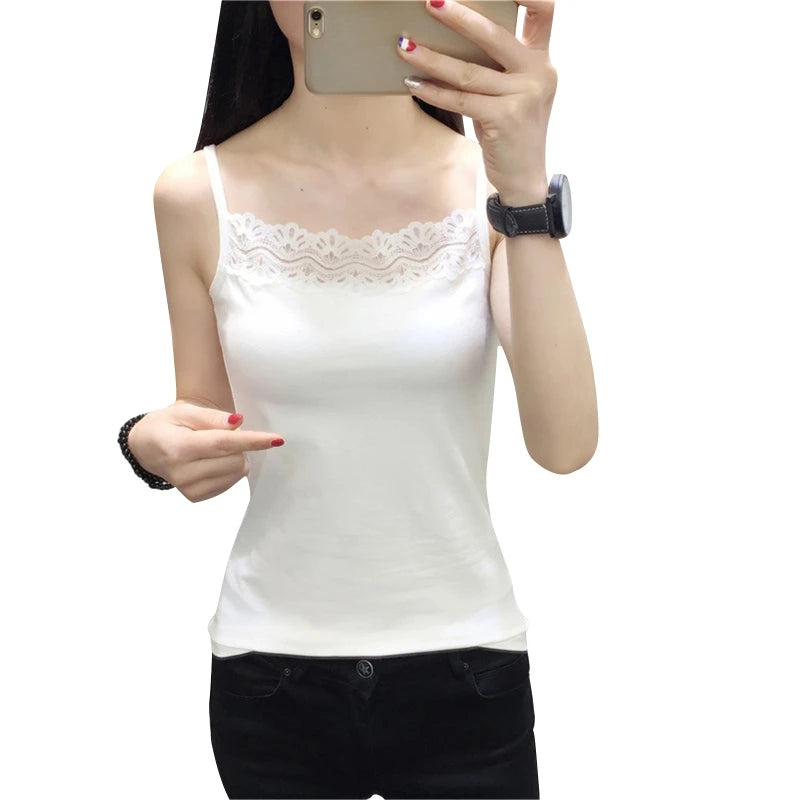 Camisole for Women Fashion for Tank Tops Summer Lace Cami Crop Tops Solid Basic Sling Sleeveless T-shirt