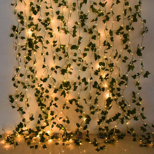 2/5/10M Silk Leaves Fake Creeper Green Leaf Ivy Vine LED String Lights for Home Wedding Party Hanging Garland Artificial Plants