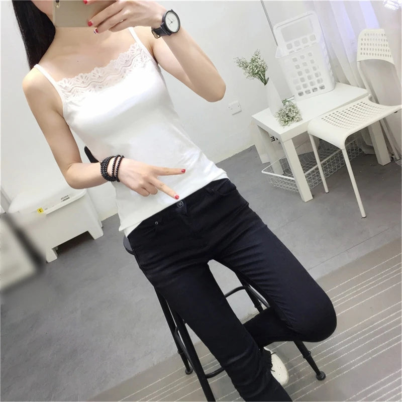 Camisole for Women Fashion for Tank Tops Summer Lace Cami Crop Tops Solid Basic Sling Sleeveless T-shirt