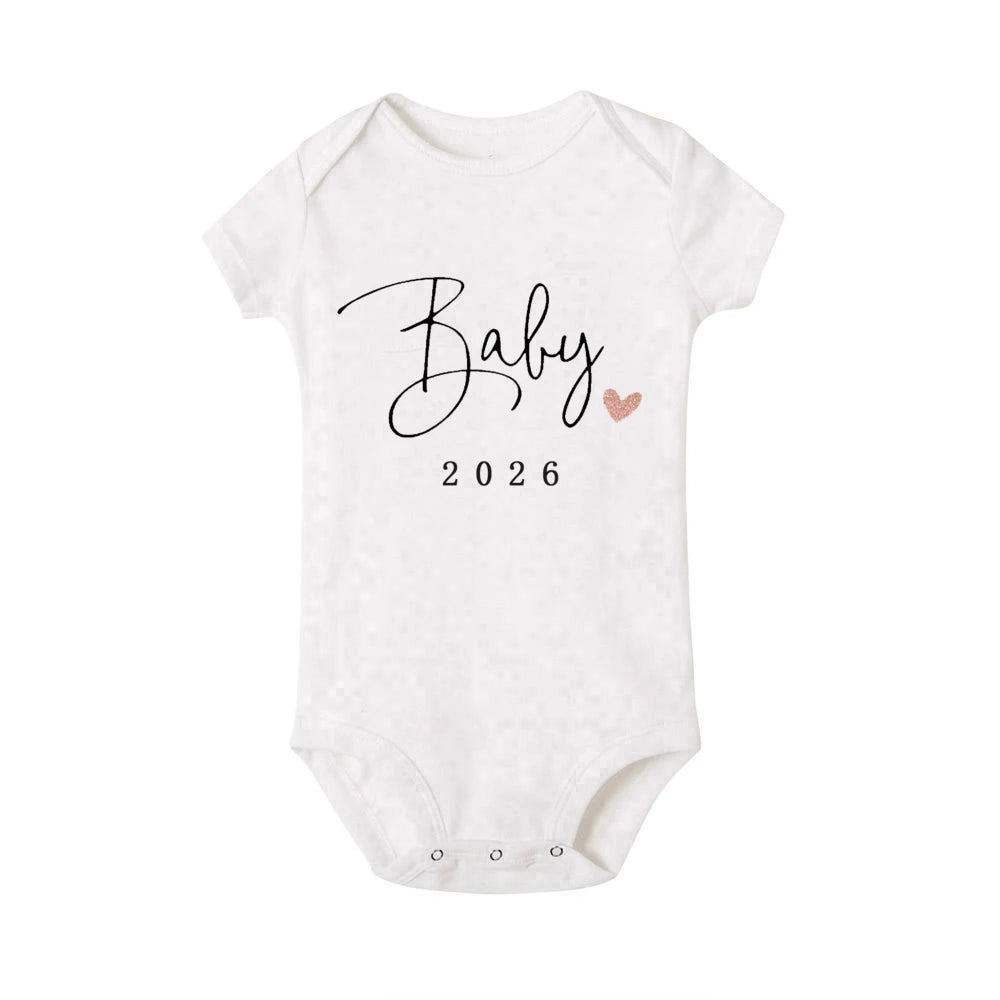 Baby 2026 Pregnancy Announcement Newborn Baby Bodysuits Summer Boys Girls Romper Jumpsuit Clothes Outfit