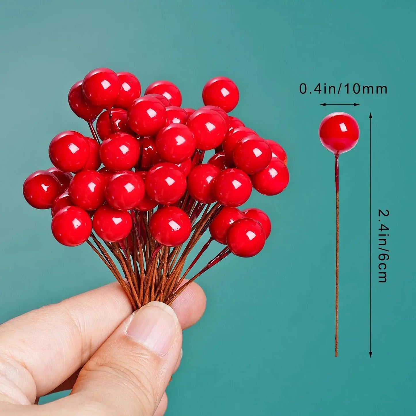 100pcs Classic Style Artificial Holly Berries With Wire Stems - Perfect For Christmas Tree & Wreath Decorations, Home Crafts, An