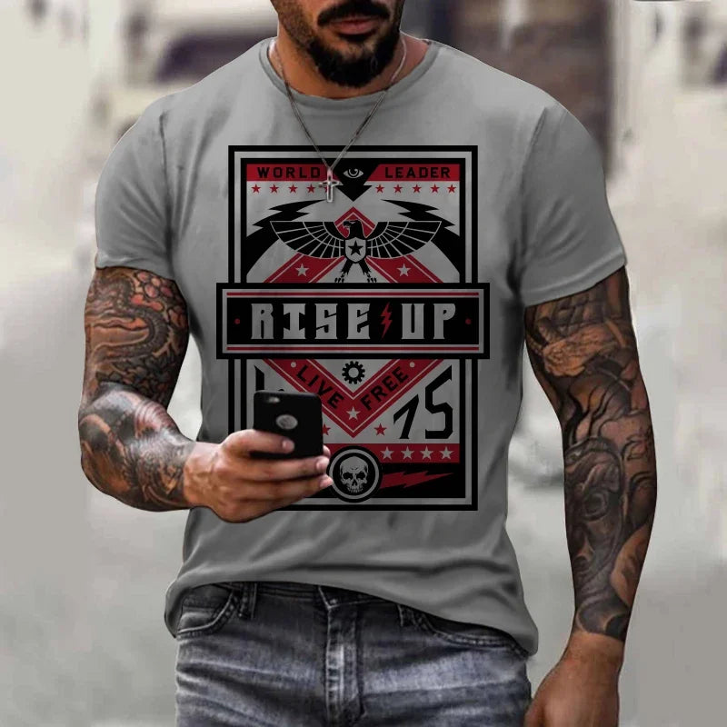 2025 Summer New O Neck Short Sleeve Graphic T-Shirt Casual Versatile Trendy Fashion Oversized T-Shirt Men Clothing