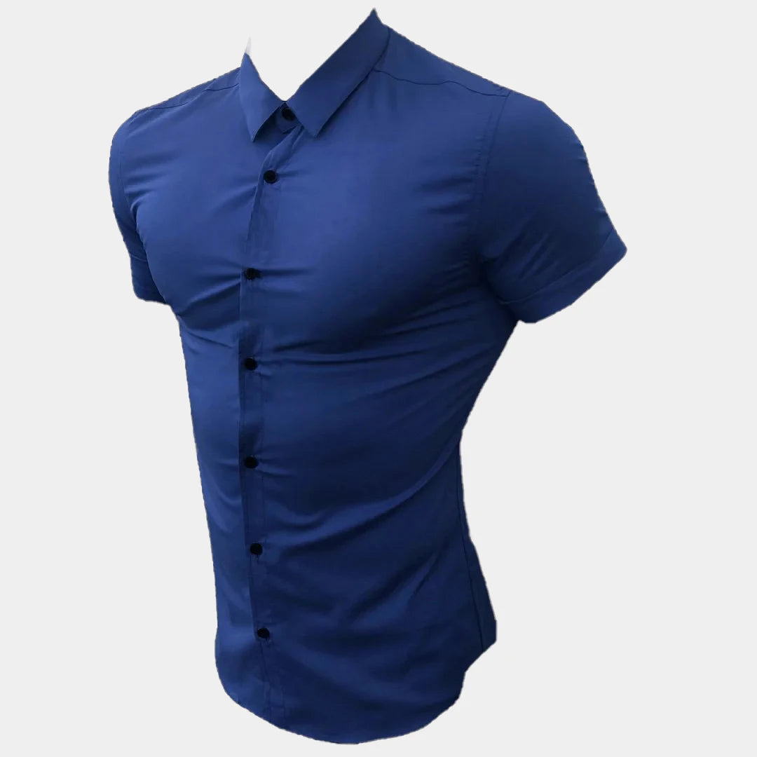 2025 Summer Men's Casual Formal Single-breasted Shirt Fashion Loose Classic Slim Short Sleeve Solid Color Fashionable Shirt