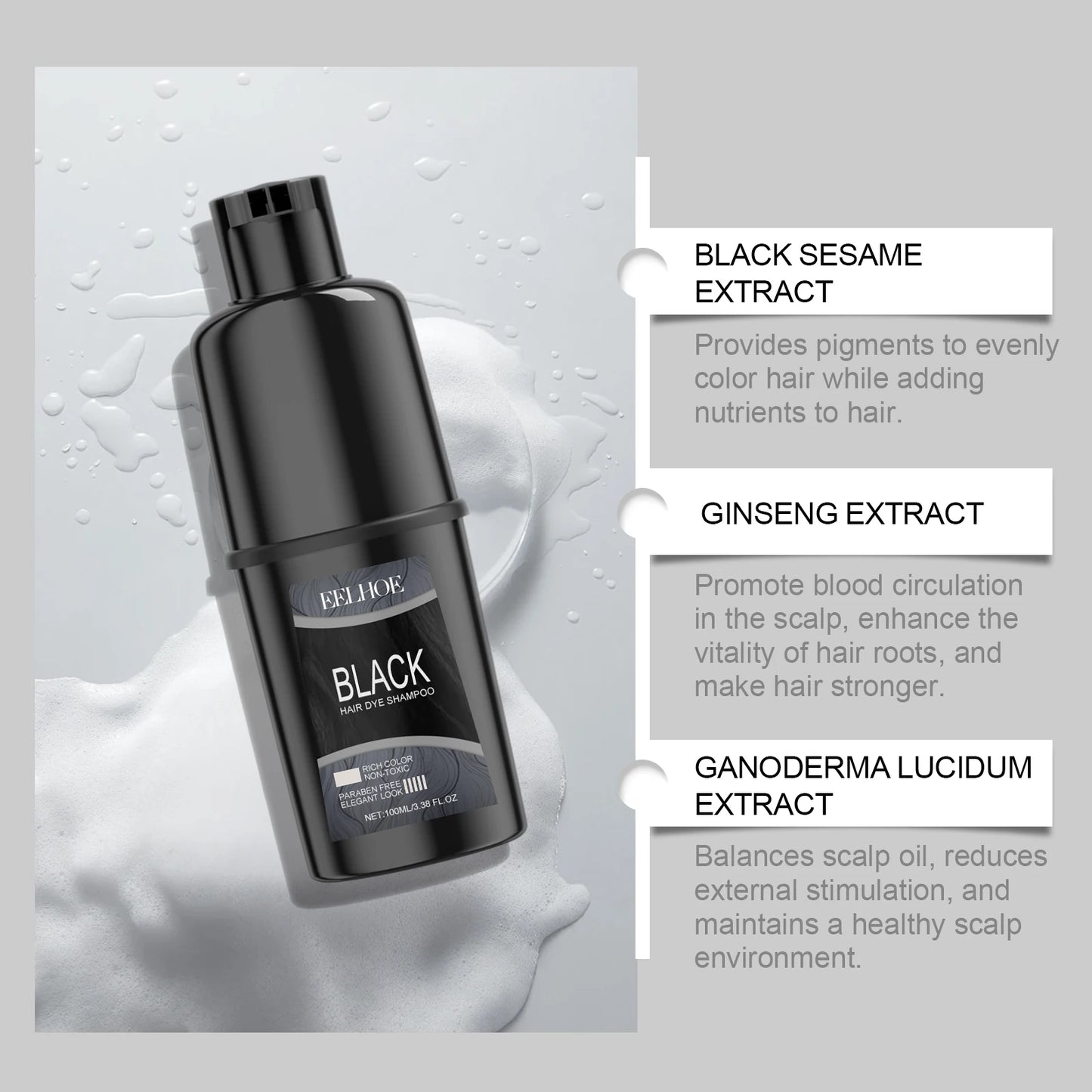Natural Hair Dye Shampoo Permanent Instant Covering Gray White Organic Herbal Essence Long Lasting Coloring Hair Shampoo 100ml