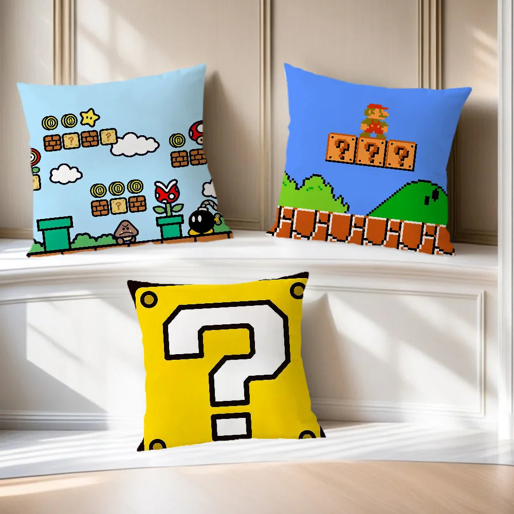 fanart Square soft Comfortable Super Pillow Case Cute for Sofa Living Room Home office face Pixel Decor Protective Cover M-Mario
