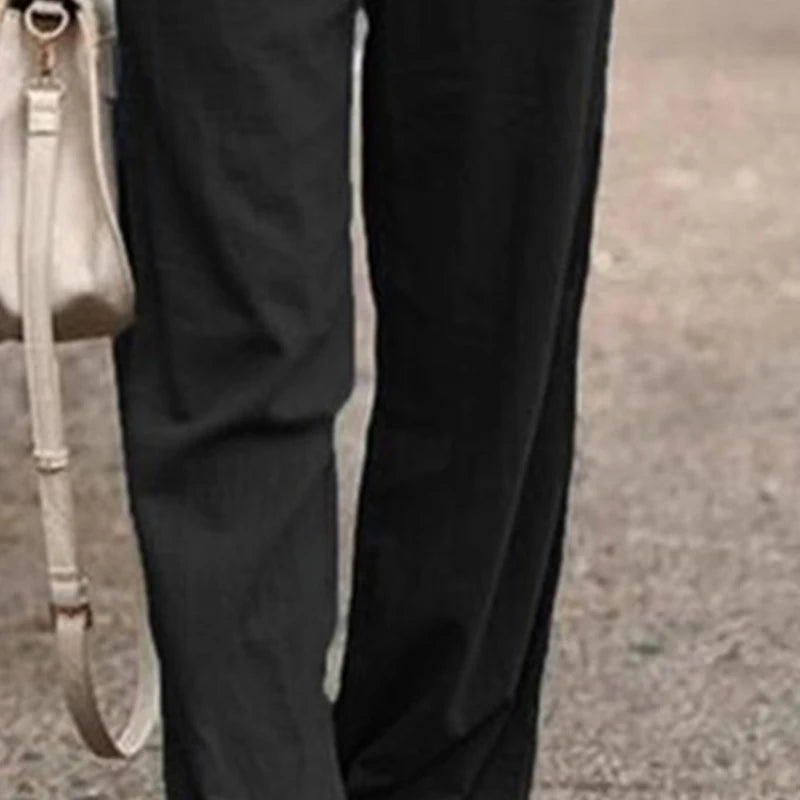 Women Casual Cotton Linen Pants Fashion Solid Color Elastic Waist Loose Straight Pants Female Ankle-length Trousers Summer Pants