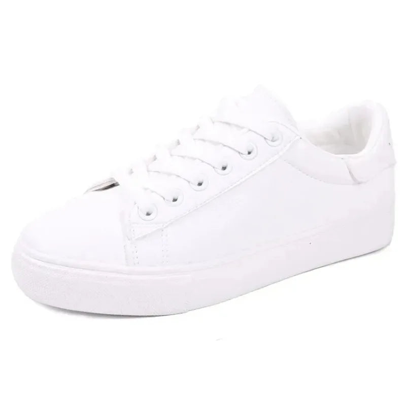 Girls Spring Autumn Versatile White Sports Board Shoes Students Flat Soft Soled Sneaker Girls Front Lacing Solid Color Low Top