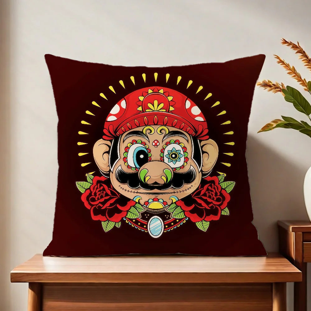 fanart Square soft Comfortable Super Pillow Case Cute for Sofa Living Room Home office face Pixel Decor Protective Cover M-Mario