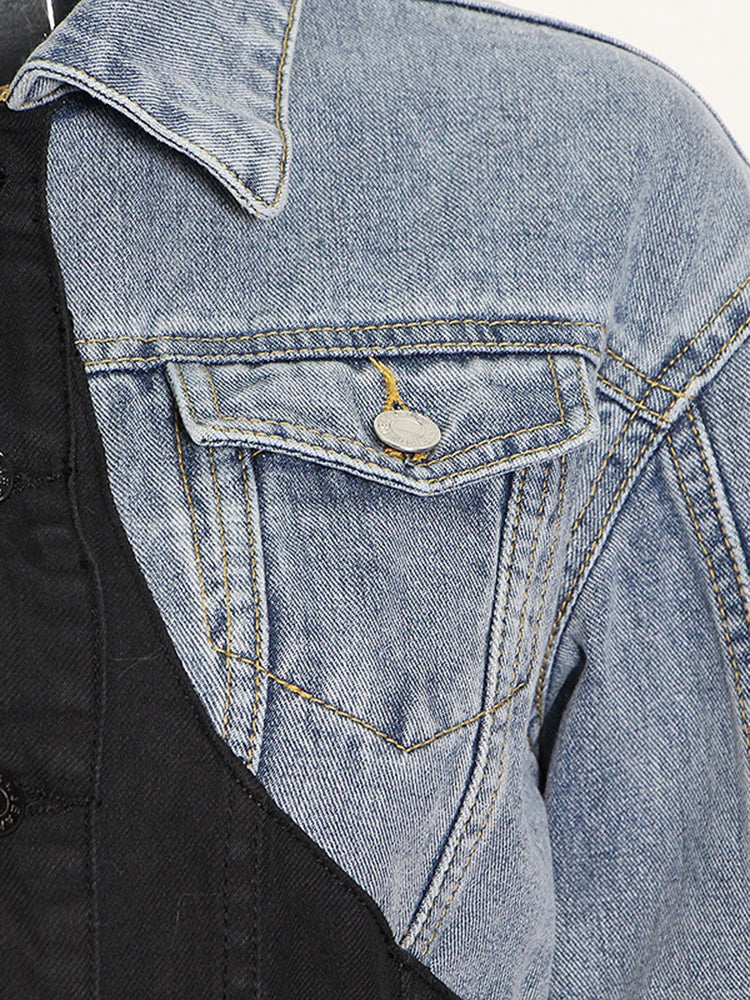 ROMISS women's casual color -colored denim jacket lavage long -sleeved single -breasted street installation retro slim jacket