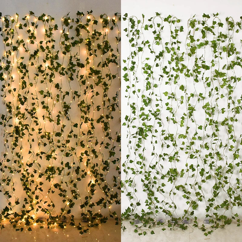 2/5/10M Silk Leaves Fake Creeper Green Leaf Ivy Vine LED String Lights for Home Wedding Party Hanging Garland Artificial Plants
