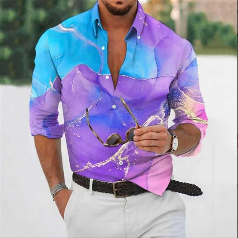 Geometric Marble Abstract Art Men's Shirt Long Sleeve Fashion Casual Holiday Flip Button Shirt 3D Printing