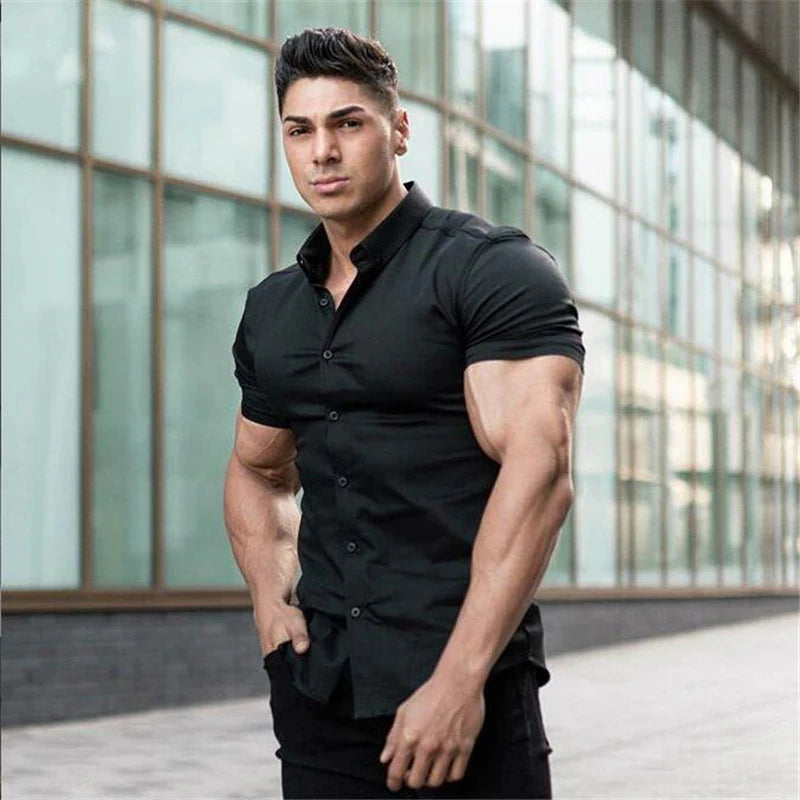 2025 Summer Men's Casual Formal Single-breasted Shirt Fashion Loose Classic Slim Short Sleeve Solid Color Fashionable Shirt