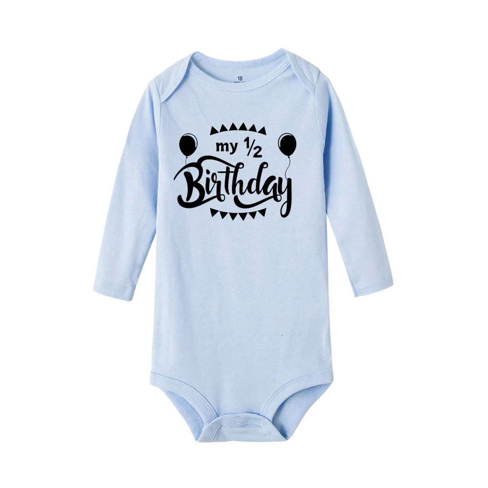 Baby Bodysuit It Is My Half Birthday Letters Print White Child 1/2 Birthday Party Outfit Clothes Baby Infant Shower Wear Gifts