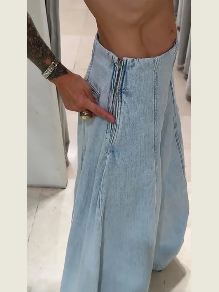 Casual Women's Patchwork Jeans Loose Solid Low Waist Pockets Zipper Denim Long Pants 2025 Autumn Lady Y2k Street Fashion Trouser