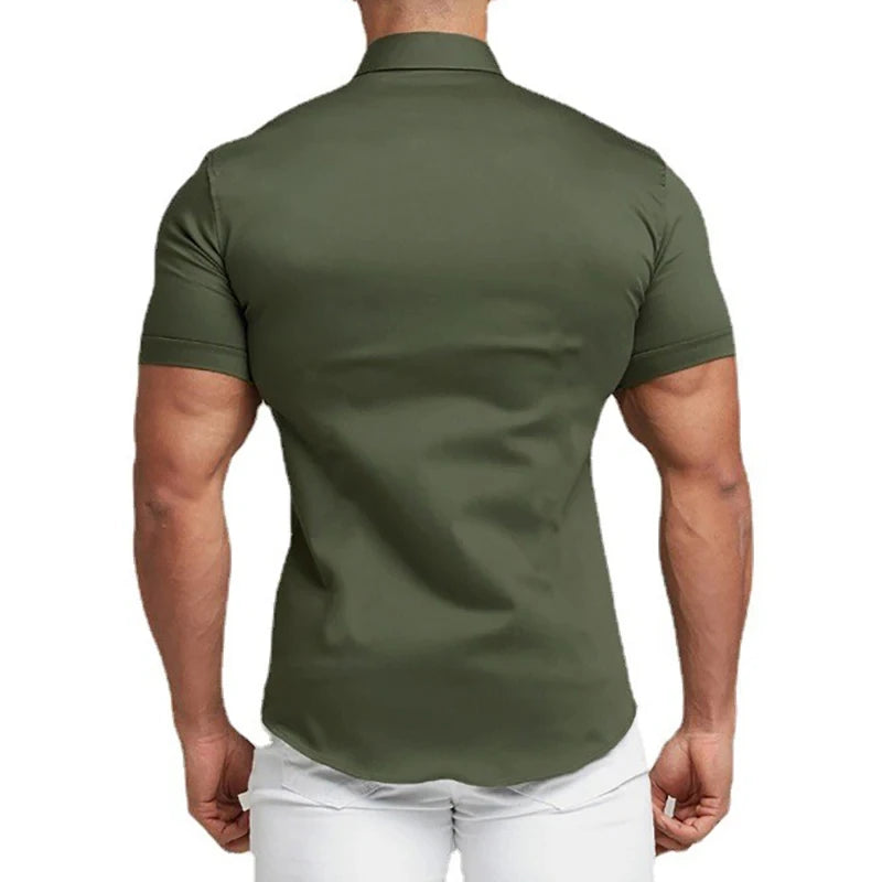 2025 Summer Men's Casual Formal Single-breasted Shirt Fashion Loose Classic Slim Short Sleeve Solid Color Fashionable Shirt