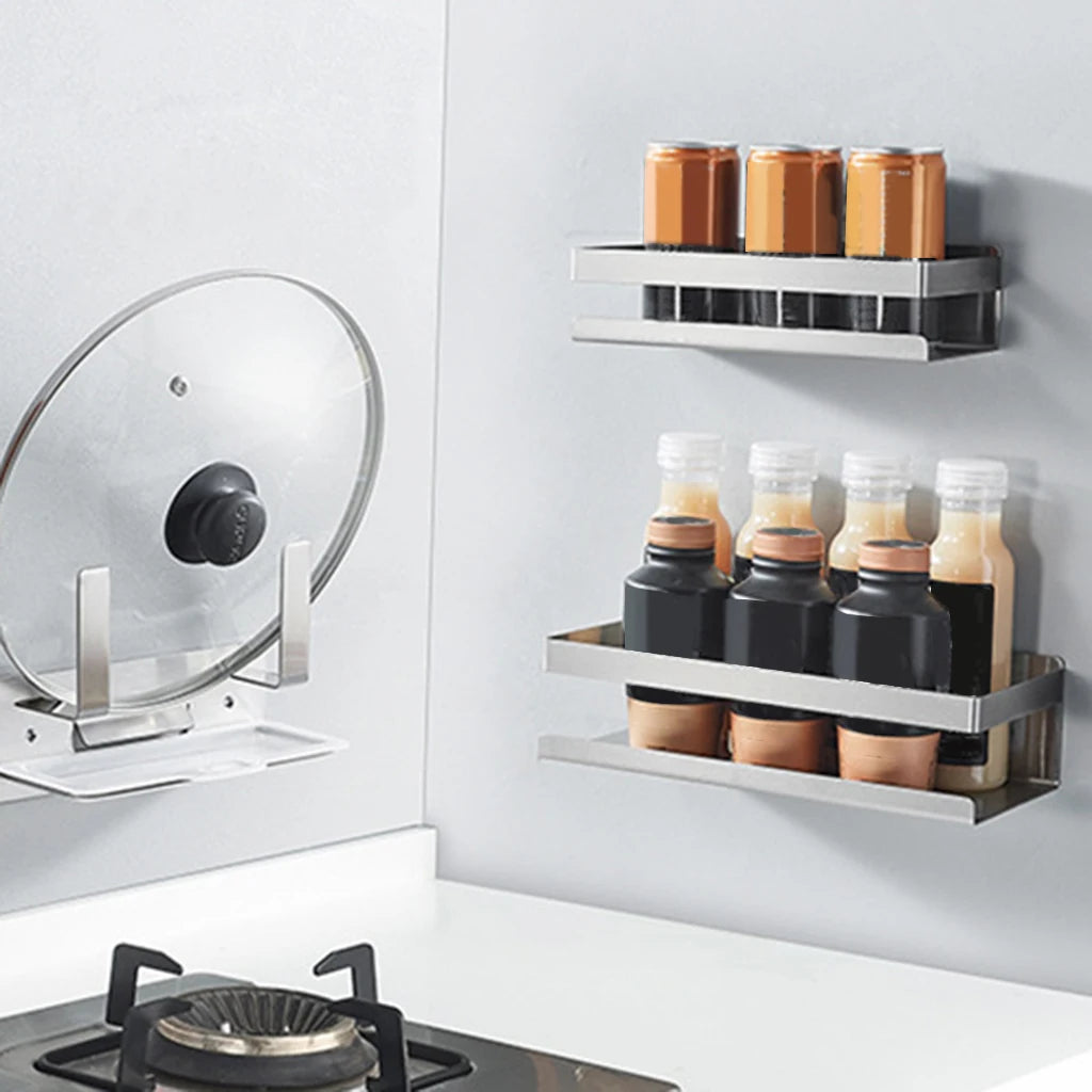 Spice Rack Wall Mounted Seasoning Rack, Stainless Steel Storage Holder Organizer Kitchen Supplies Accessory Save Space
