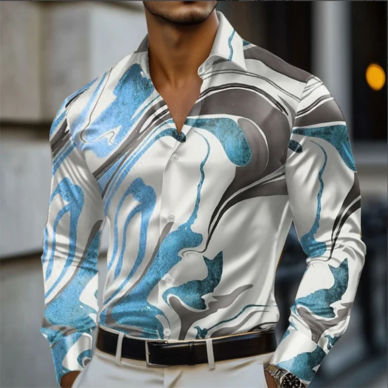 Geometric Marble Abstract Art Men's Shirt Long Sleeve Fashion Casual Holiday Flip Button Shirt 3D Printing