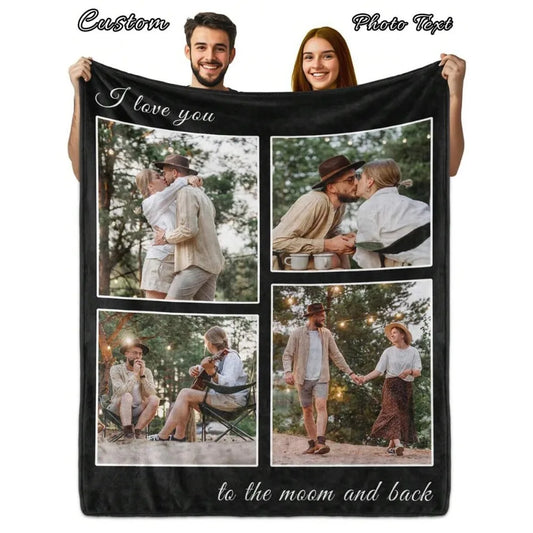 1PC Custom 4 Photos Blanket Personalized with Your Own Photos - Soft Flannel All-Season Throw for Camping Naps & Home Use