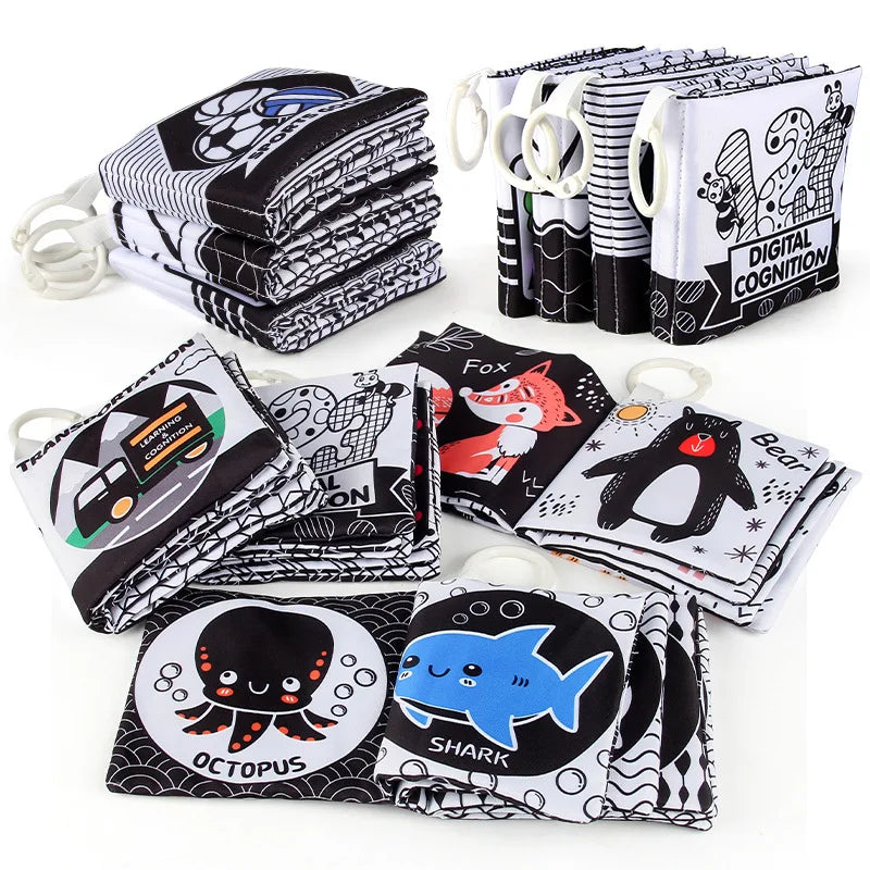 12 Page Cloth Book Montessori Touch And Feel Infant Soft Books Cartoon Animals Interactive Early Education Toys For Baby