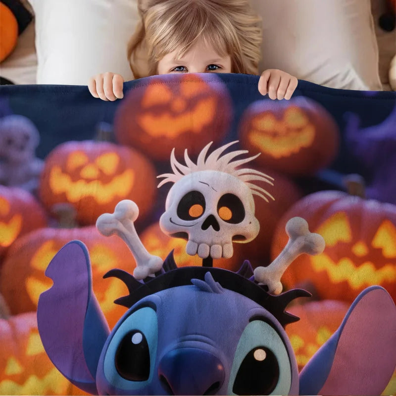 Halloween Stitch Flannel Blanket, Cartoon Multifunctional Throw Blanket, Home Outdoor Leisure Blanket, Comfortable Light Gift