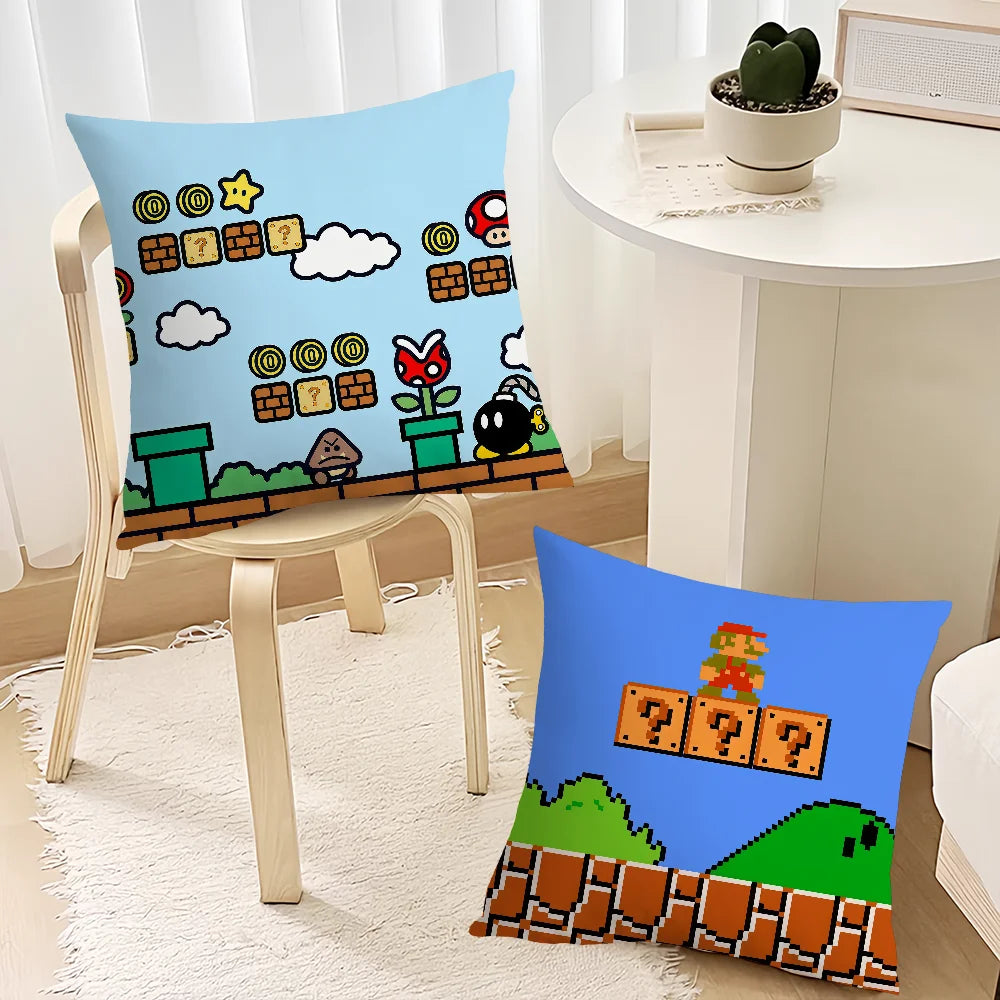 fanart Square soft Comfortable Super Pillow Case Cute for Sofa Living Room Home office face Pixel Decor Protective Cover M-Mario