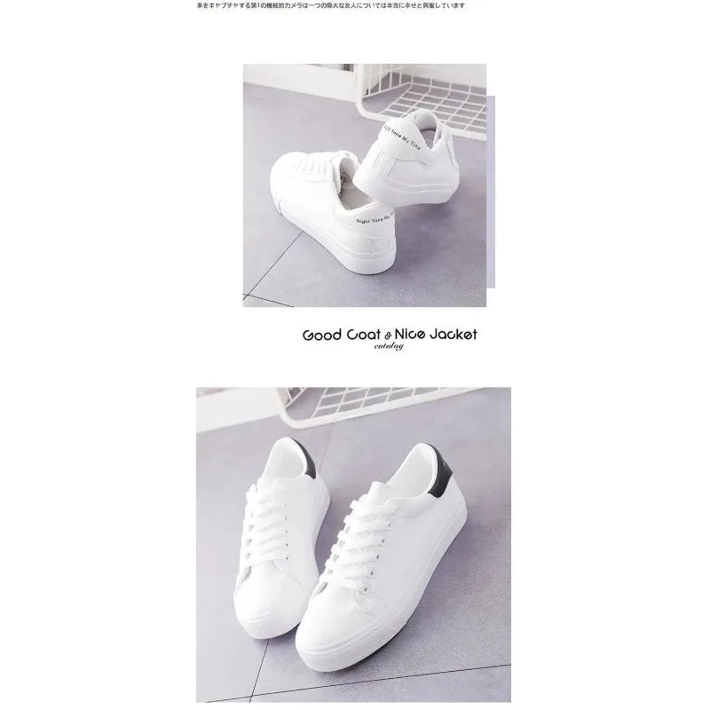 Girls Spring Autumn Versatile White Sports Board Shoes Students Flat Soft Soled Sneaker Girls Front Lacing Solid Color Low Top