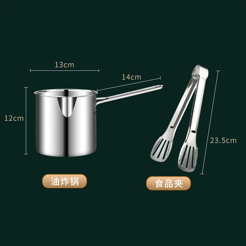 Stainless steel fryer with deep frying basket, multifunctional small pot, stainless steel french fries, fried chicken cookingpot