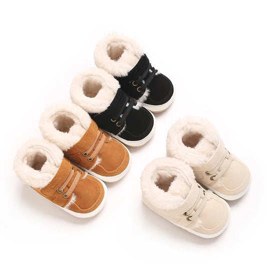 HAIZHIW Winter Baby Boy Girl High Tops Sneakers Rubber Anti-Slip Sole Fleece for Warmth Infant Newborn First Walking Crib Shoes